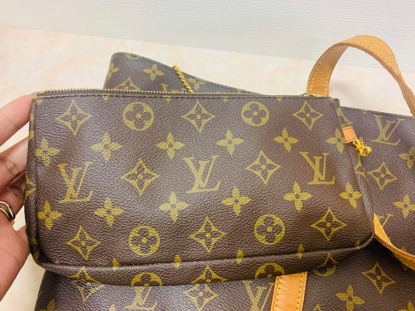 LOUIS VUITTON SAC SHOPPING TOTE BAG WITH POUCH