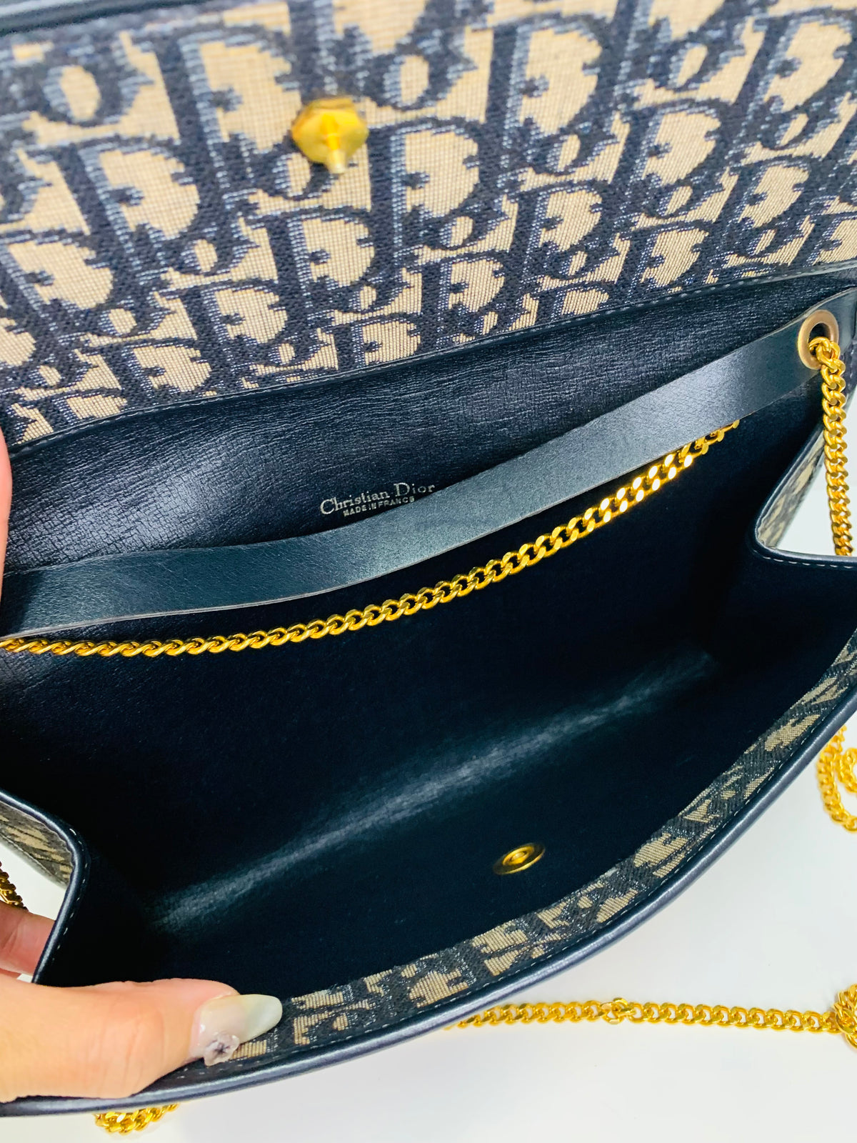 Vintage Christian Dior Oblique Monogram Flap Clutch / Chain Shoulder Bag