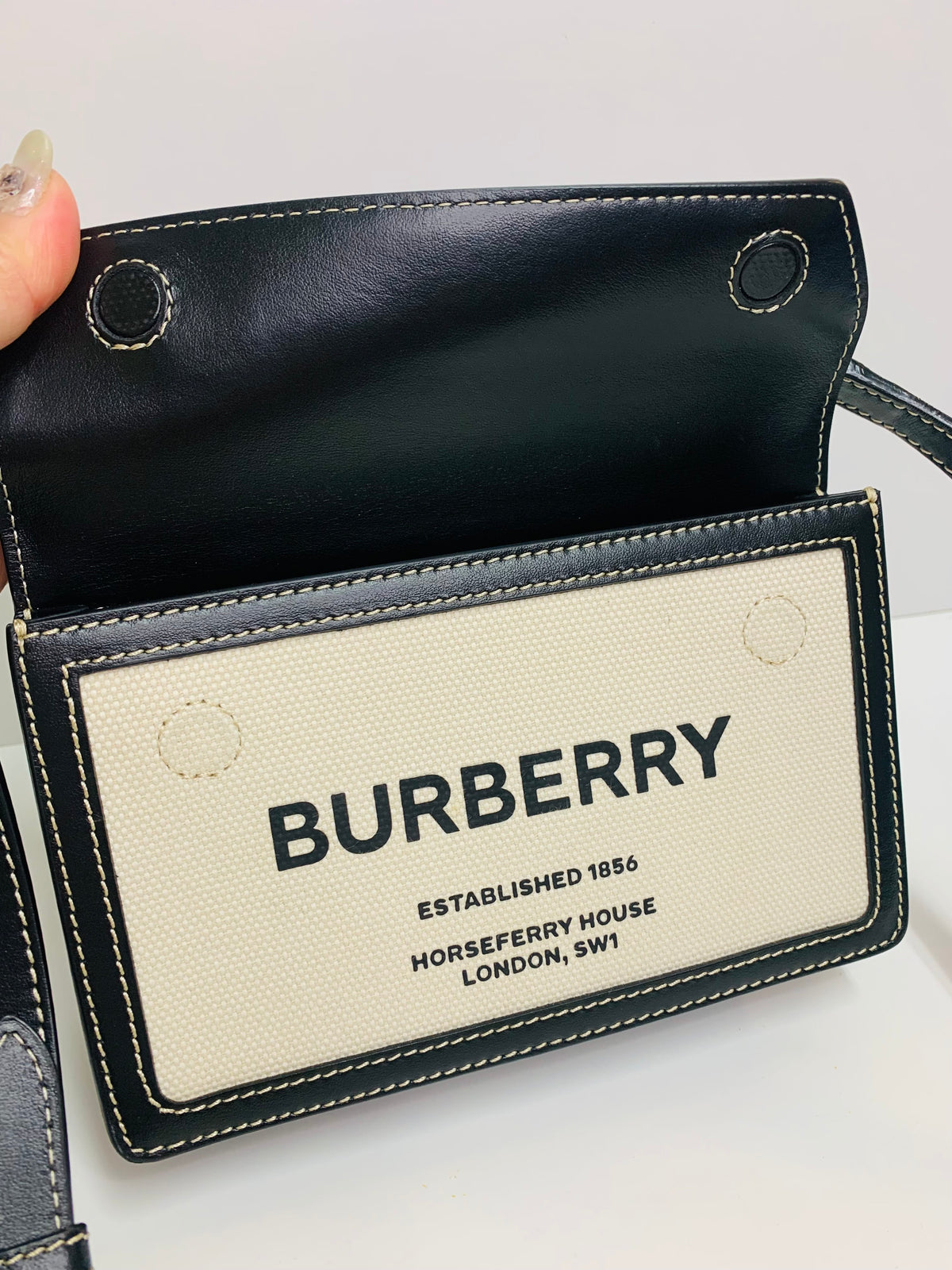 Burberry Horseferry Print Canvas & Leather Crossbody Bag Black / Natural