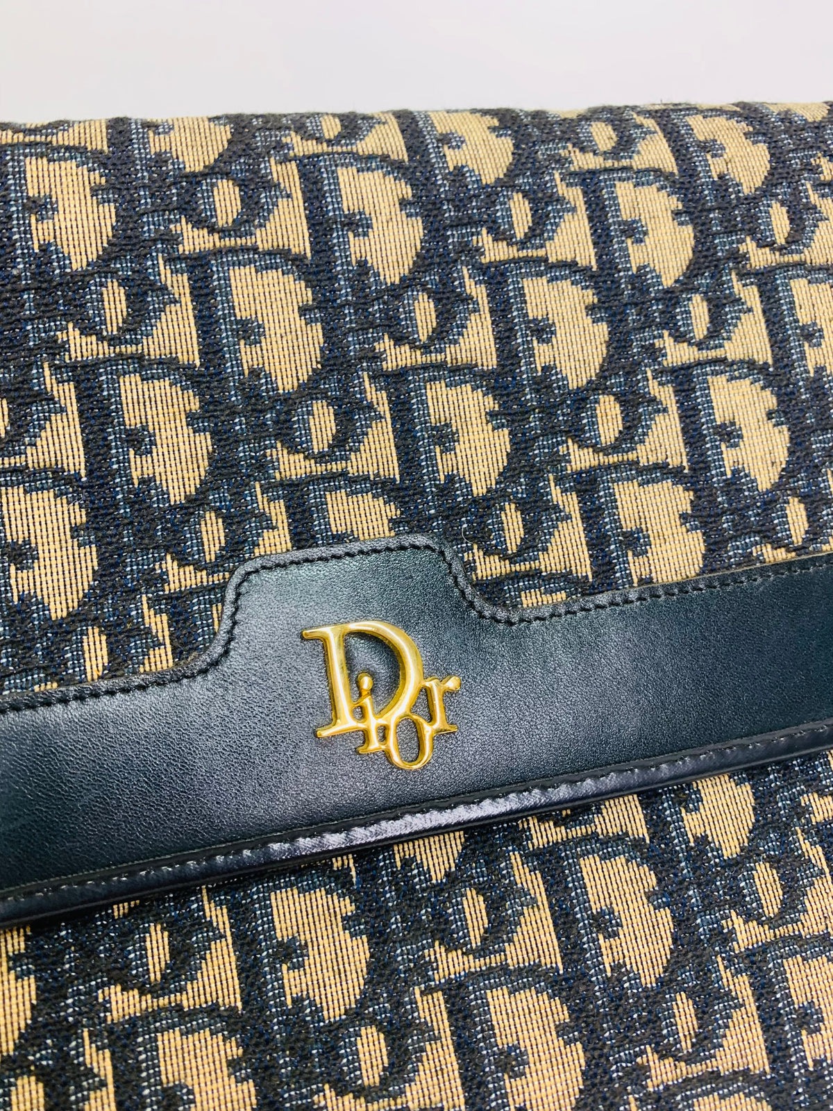 Vintage Christian Dior Oblique Monogram Flap Clutch / Chain Shoulder Bag