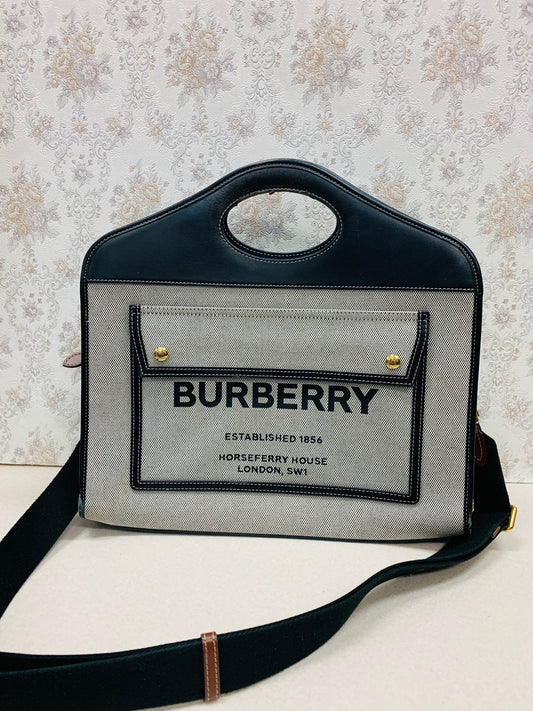 Burberry Canvas Horseferry Medium Pocket Tote Black