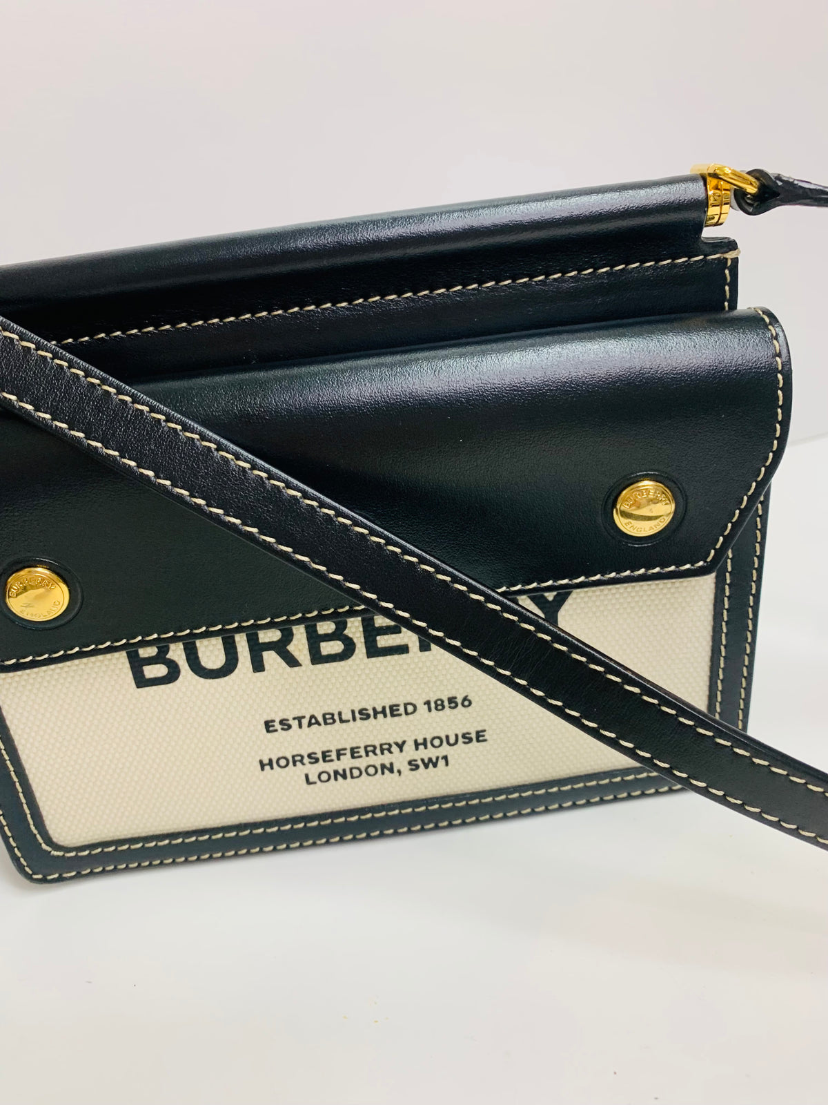 Burberry Horseferry Print Canvas & Leather Crossbody Bag Black / Natural