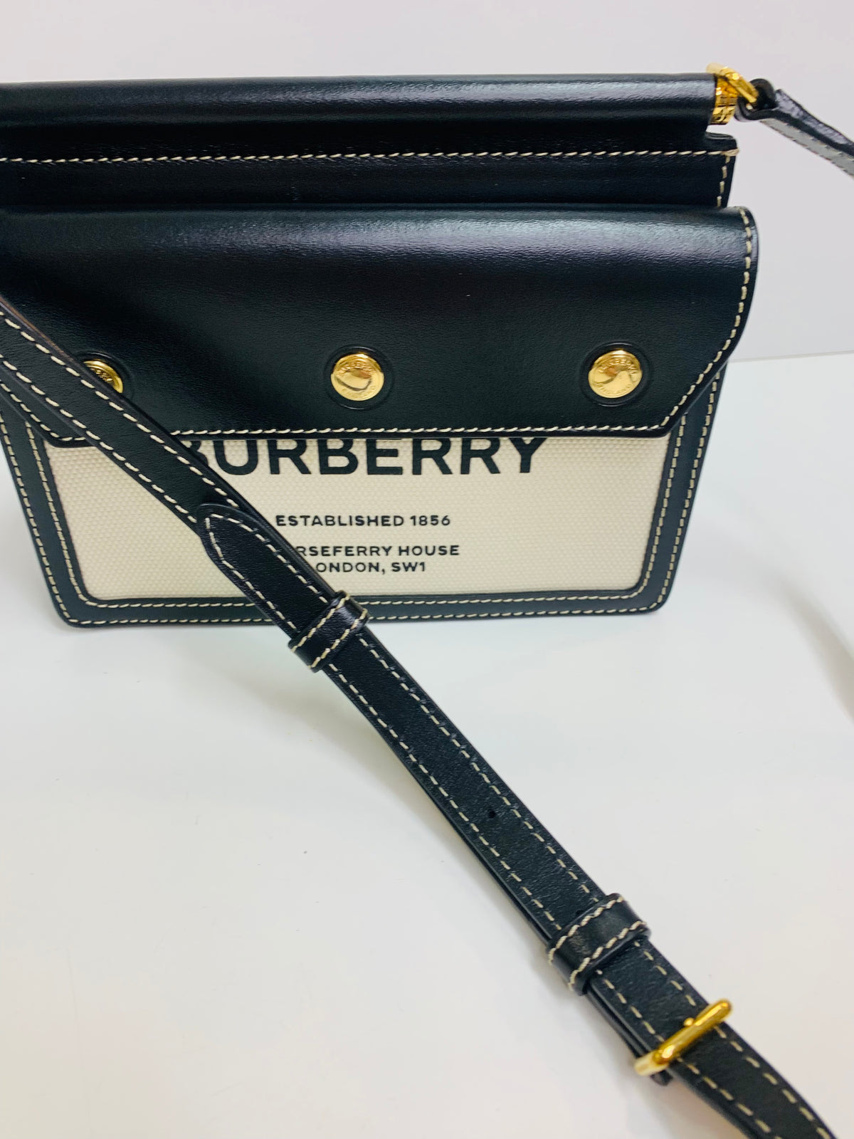 Burberry Horseferry Print Canvas & Leather Crossbody Bag Black / Natural