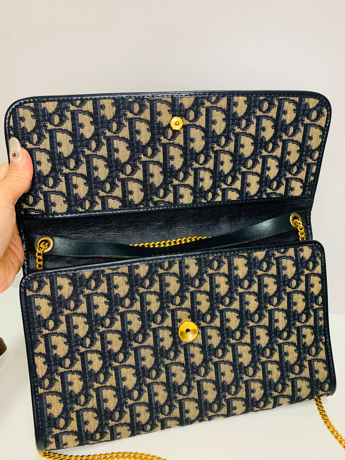 Vintage Christian Dior Oblique Monogram Flap Clutch / Chain Shoulder Bag