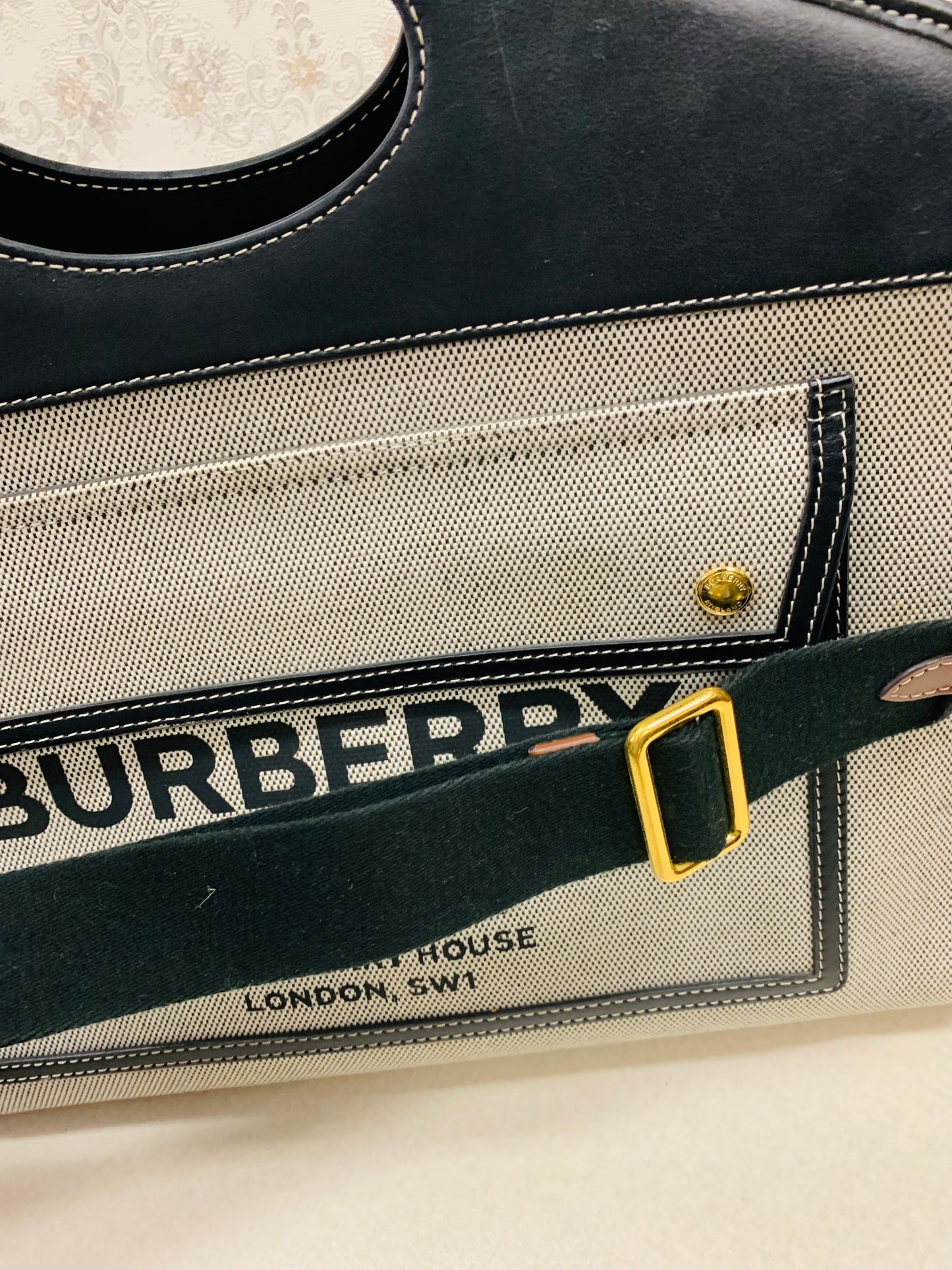 Burberry Canvas Horseferry Medium Pocket Tote Black