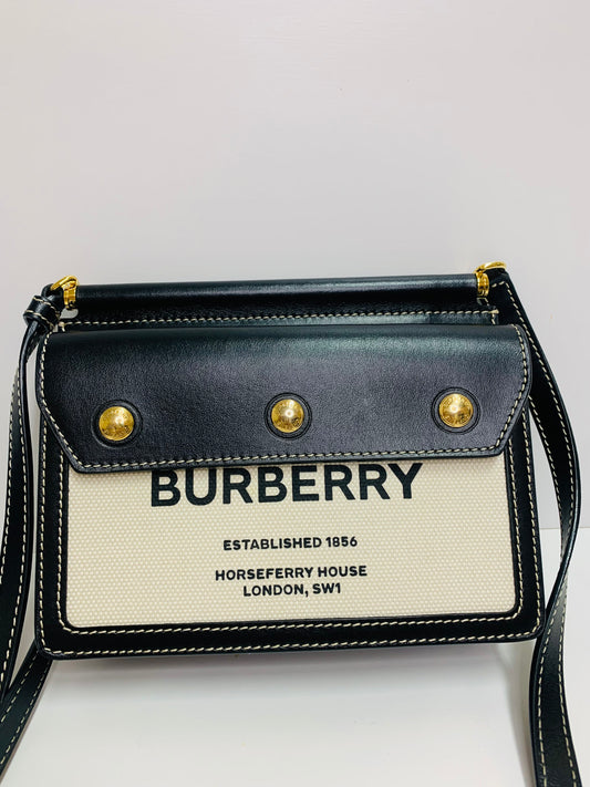 Burberry Horseferry Print Canvas & Leather Crossbody Bag Black / Natural