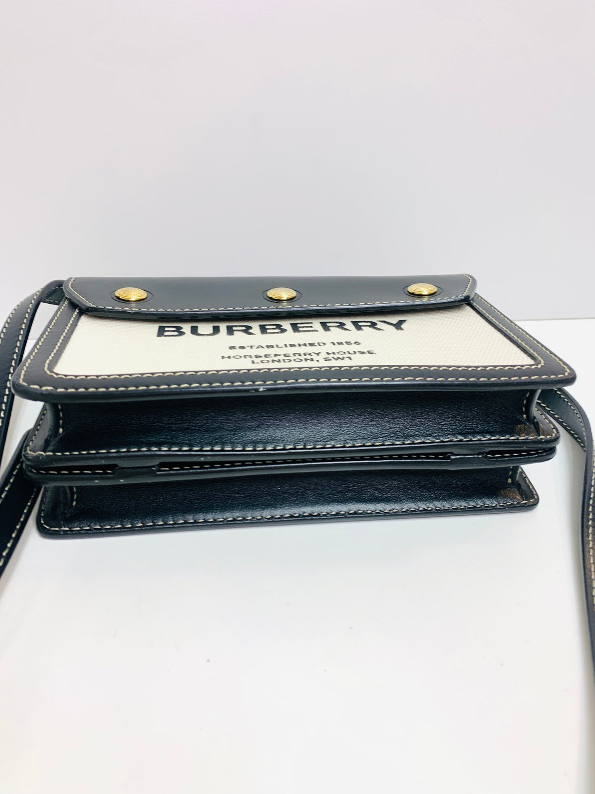 Burberry Horseferry Print Canvas & Leather Crossbody Bag Black / Natural