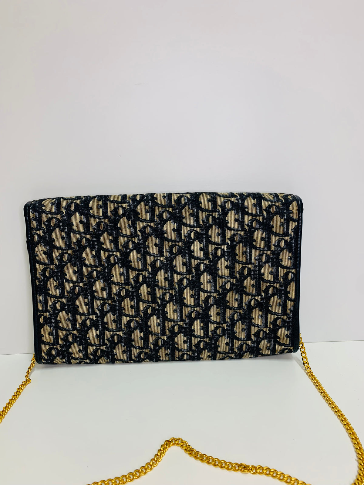Vintage Christian Dior Oblique Monogram Flap Clutch / Chain Shoulder Bag