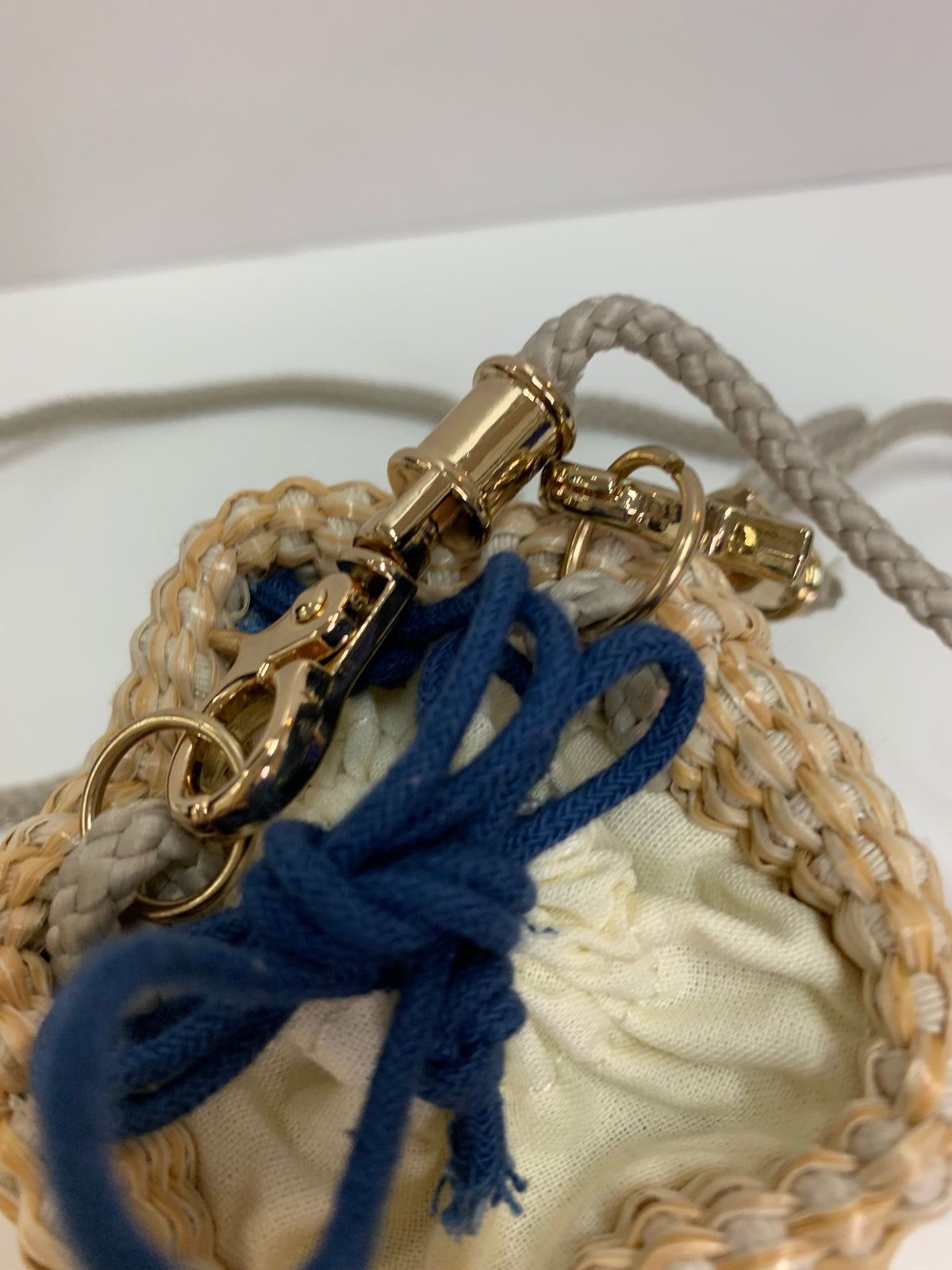 Christian Dior Beauty VIP Wicker Mini Bucket Bag / Pouch – Blue & Natural
