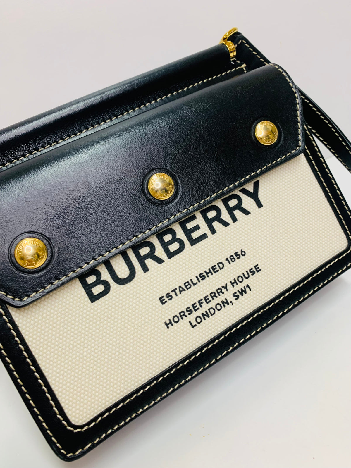 Burberry Horseferry Print Canvas & Leather Crossbody Bag Black / Natural