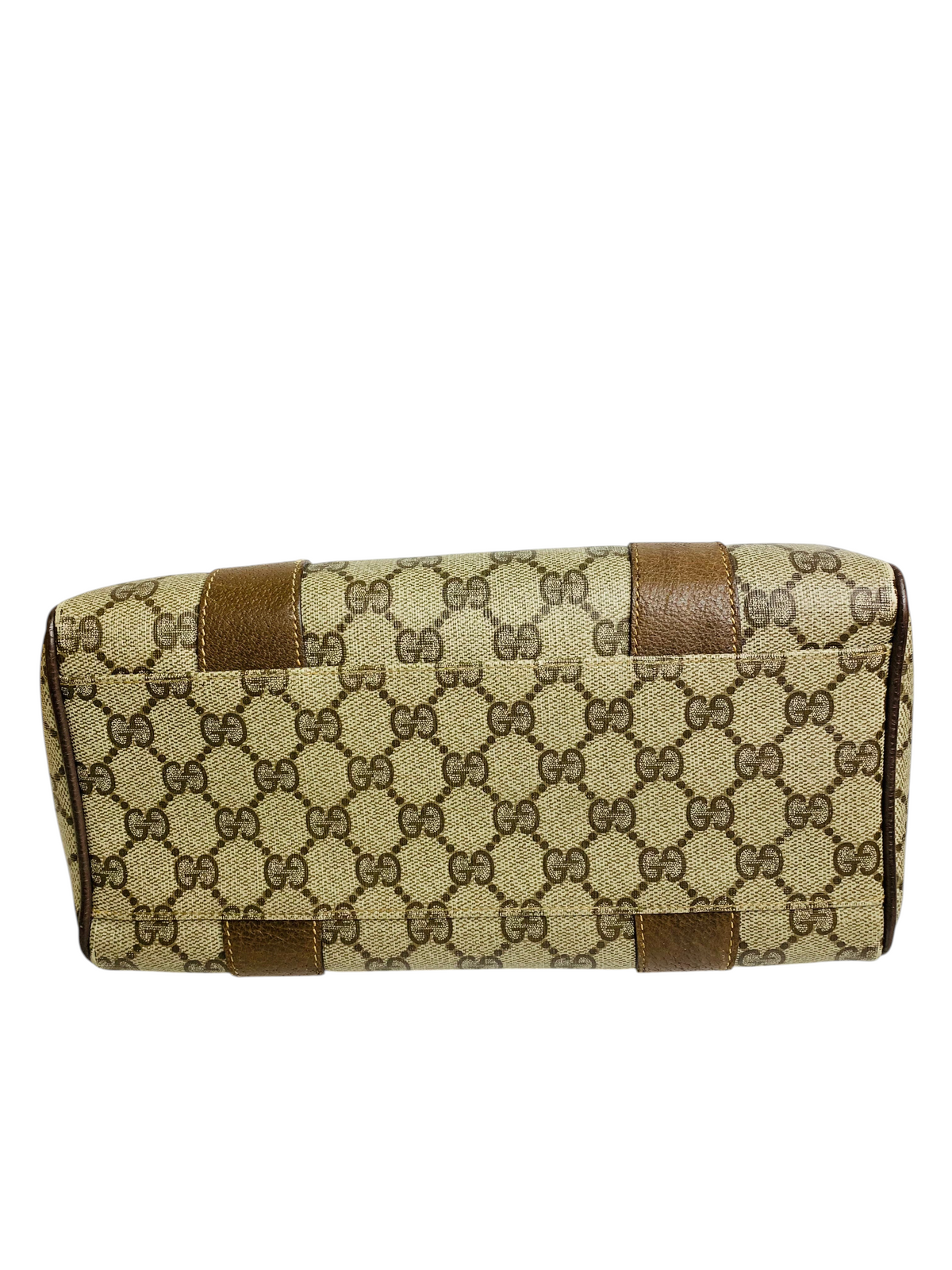 Cherry's Luxury Collection Gucci monogram canvas handbag base with brown leather trim details.
