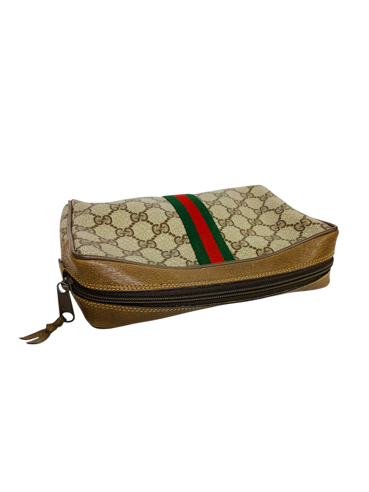 Gucci Vintage GG Supreme Accessory Collection Web Stripe Cosmetic / Travel Pouch