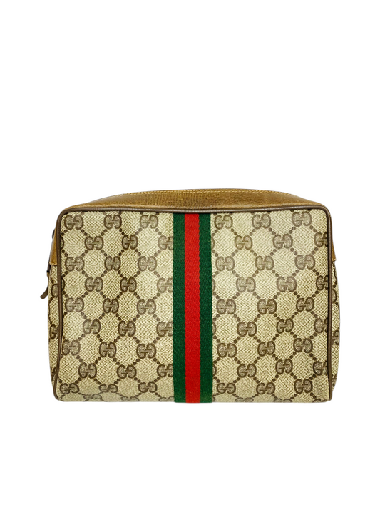 Gucci Vintage GG Supreme Accessory Collection Web Stripe Cosmetic / Travel Pouch